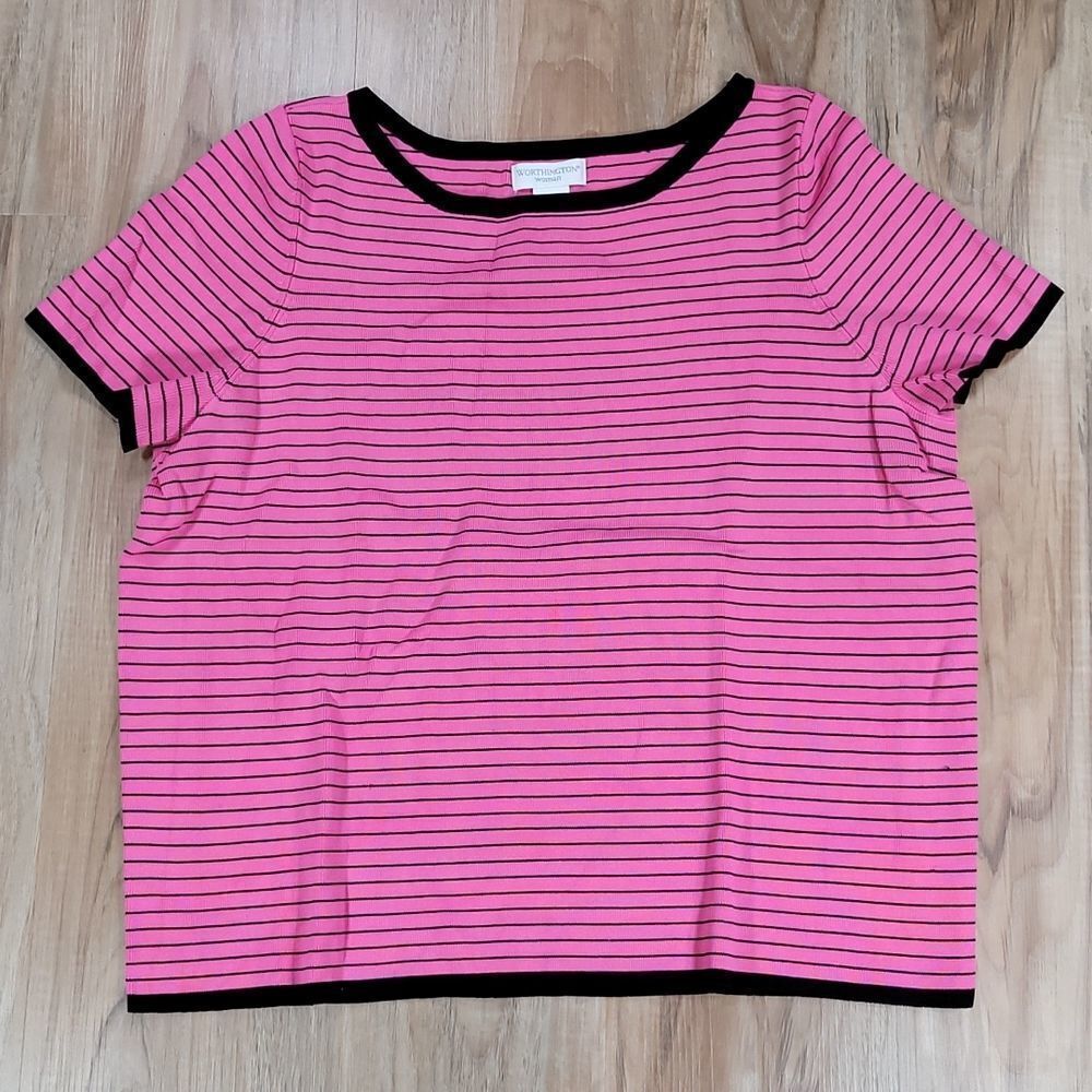 🔺️Worthington Pink & Black Striped Short Sleeve Top 2X